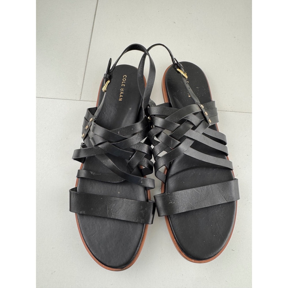 Cole Haan Black Strappy Leather Slingback Sandals